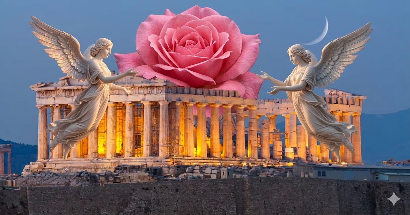 Sacred temple at sunset with reflecting pool