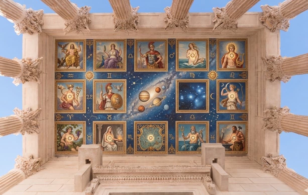 Maison Carrée temple with painted classical architecture